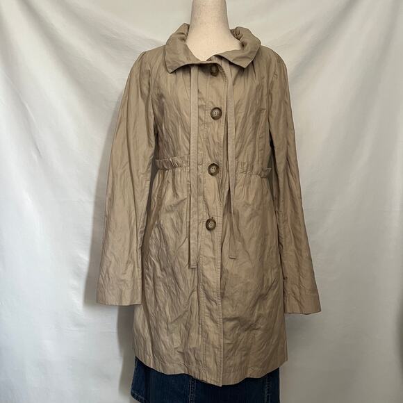 Loft Ruffle Waist Trench Womens Coat Sz S Cottage Boho Romantic Preppy Workwear - Picture 13 of 13